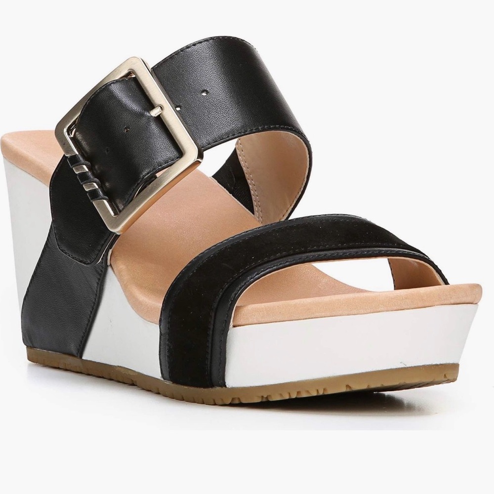 Scott Black and Cream Wedge Shoes with Ergonomic Design